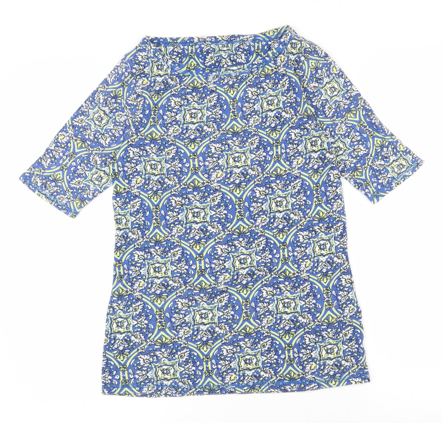 Marks and Spencer Womens Blue Geometric Polyester Basic T-Shirt Size 10 Round Neck