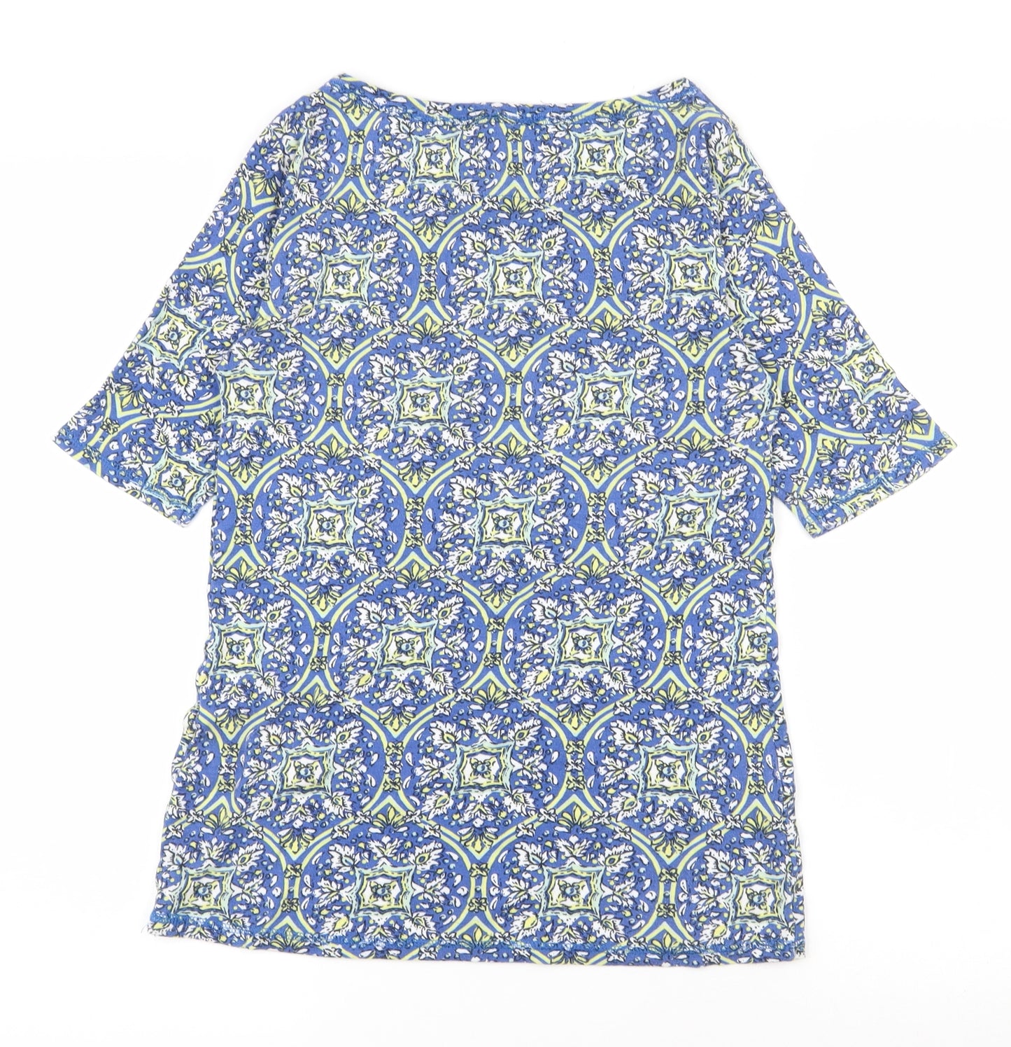 Marks and Spencer Womens Blue Geometric Polyester Basic T-Shirt Size 10 Round Neck