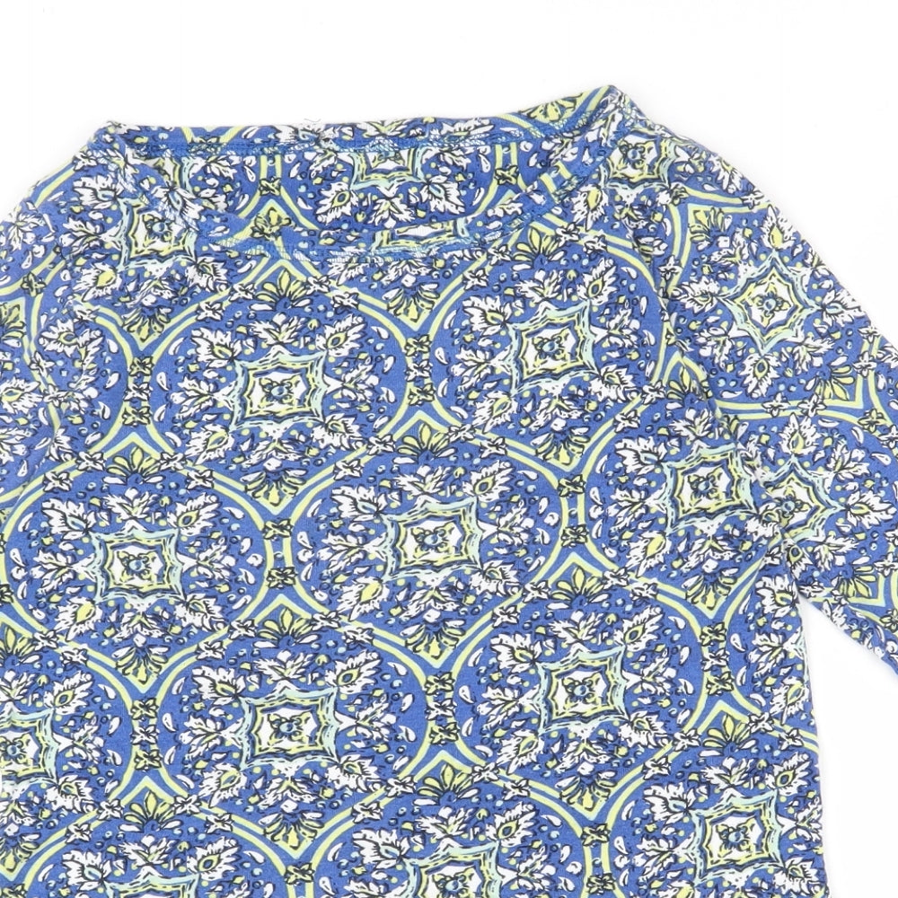 Marks and Spencer Womens Blue Geometric Polyester Basic T-Shirt Size 10 Round Neck