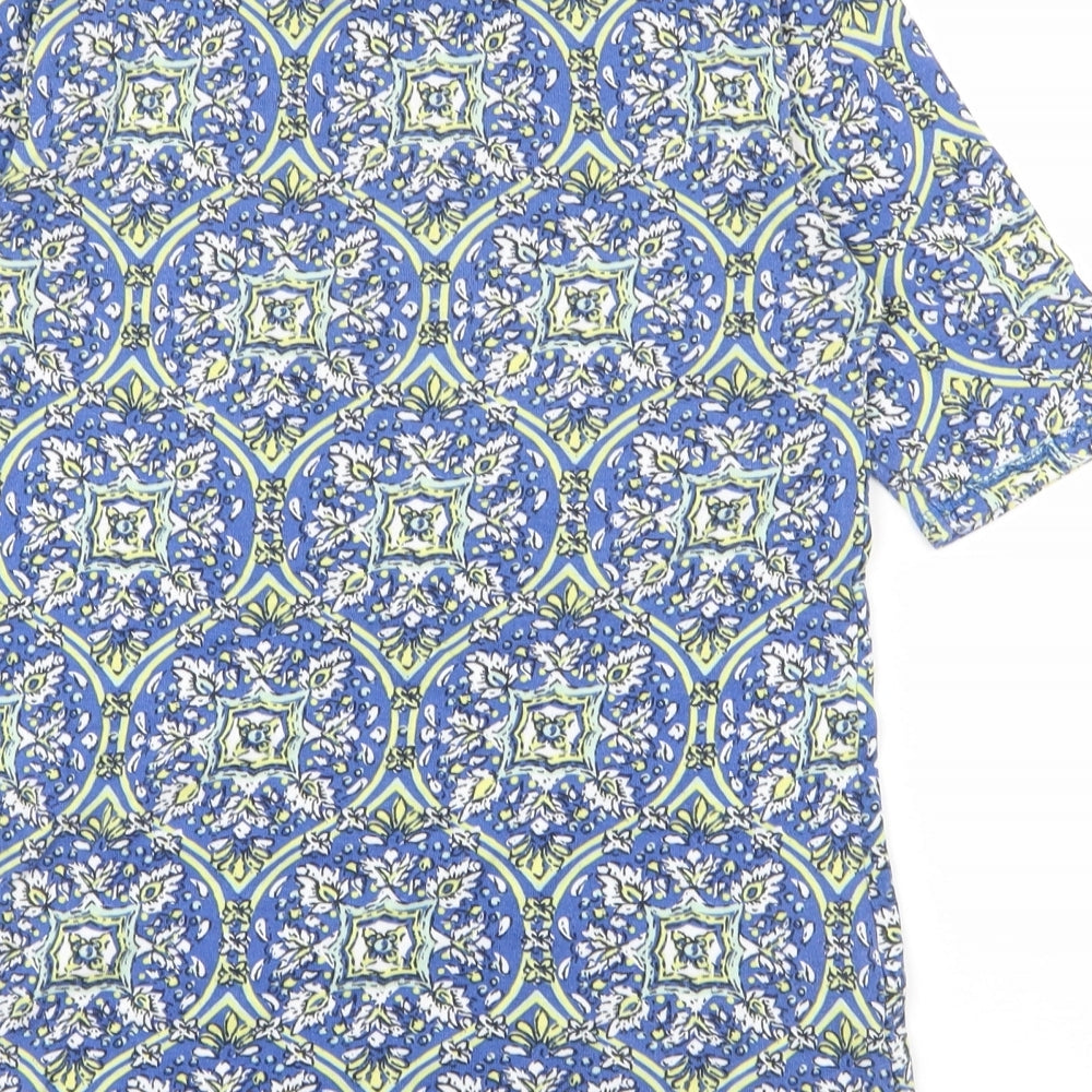 Marks and Spencer Womens Blue Geometric Polyester Basic T-Shirt Size 10 Round Neck