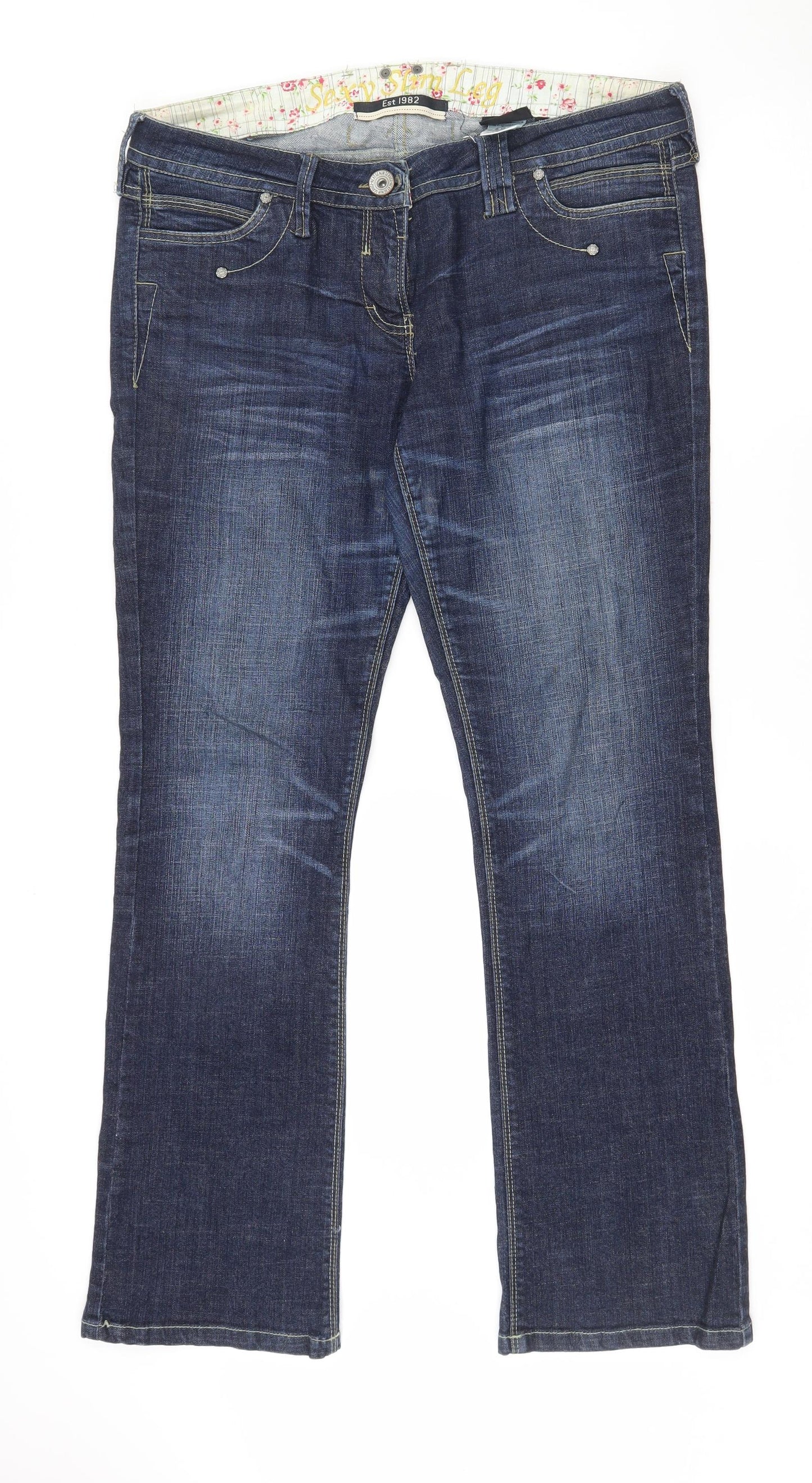 NEXT Womens Blue  Cotton Straight Jeans Size 14 L30 in Slim Zip