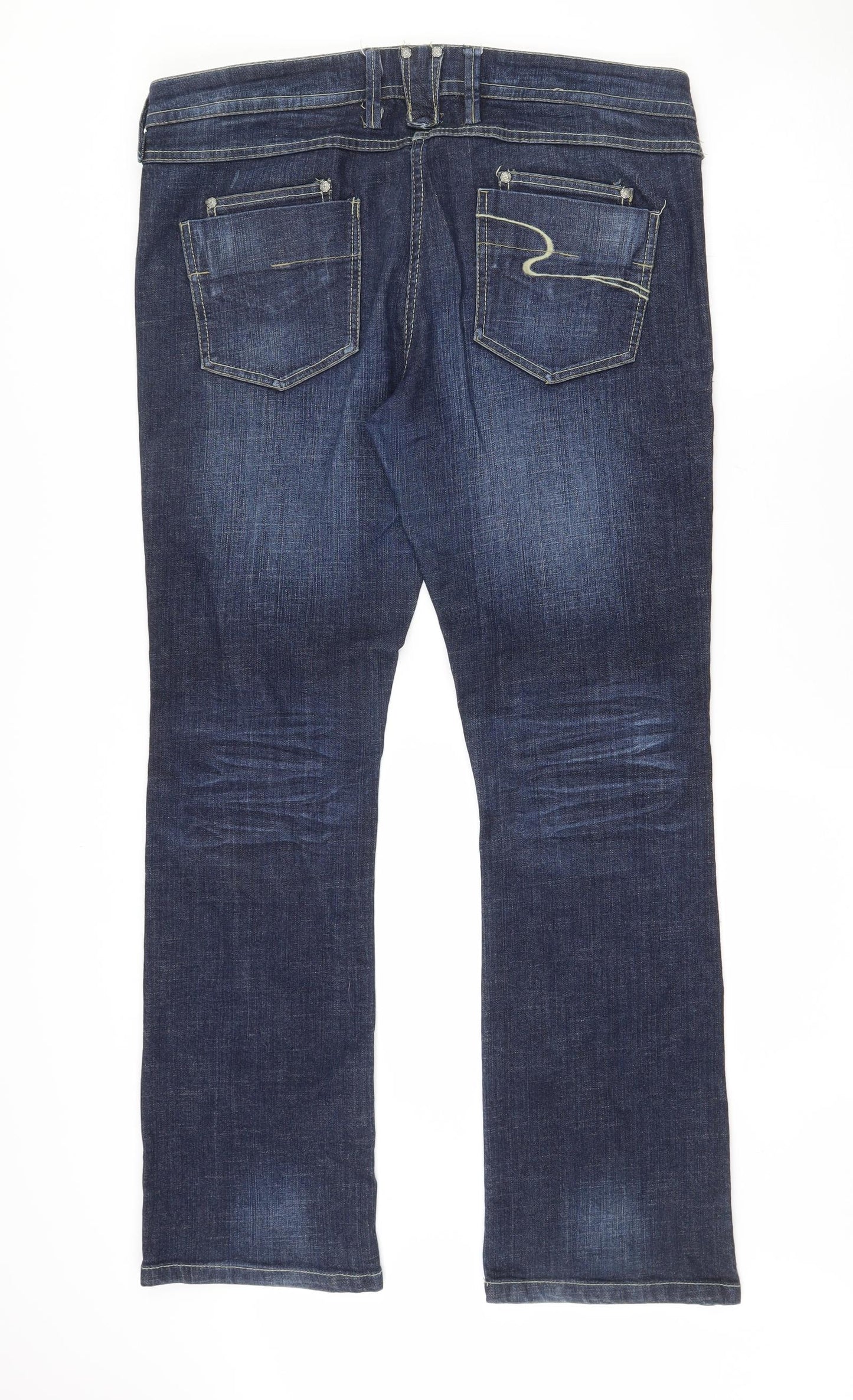 NEXT Womens Blue  Cotton Straight Jeans Size 14 L30 in Slim Zip