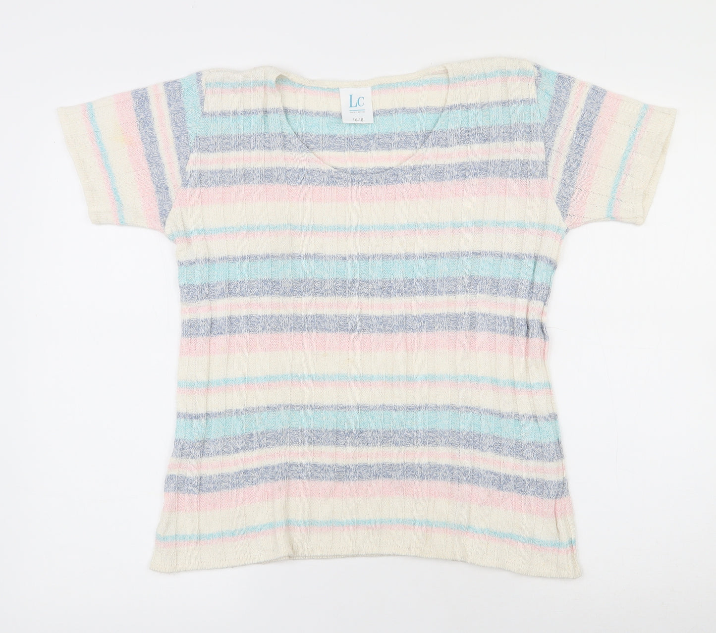 Littlewoods Womens Multicoloured Striped Acrylic Basic T-Shirt Size 16 Scoop Neck