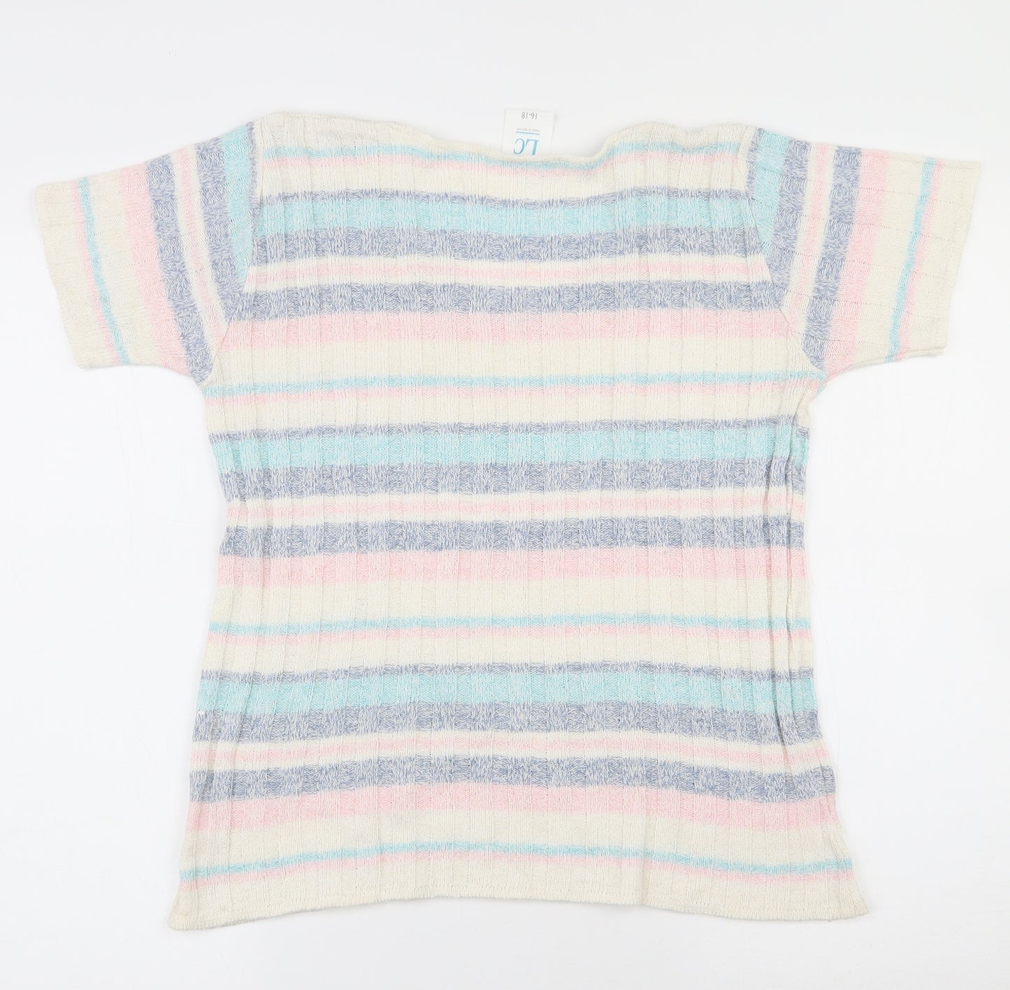 Littlewoods Womens Multicoloured Striped Acrylic Basic T-Shirt Size 16 Scoop Neck