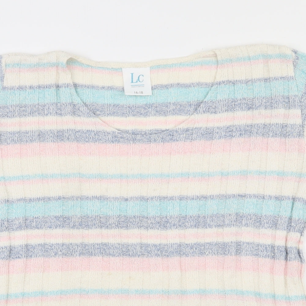Littlewoods Womens Multicoloured Striped Acrylic Basic T-Shirt Size 16 Scoop Neck