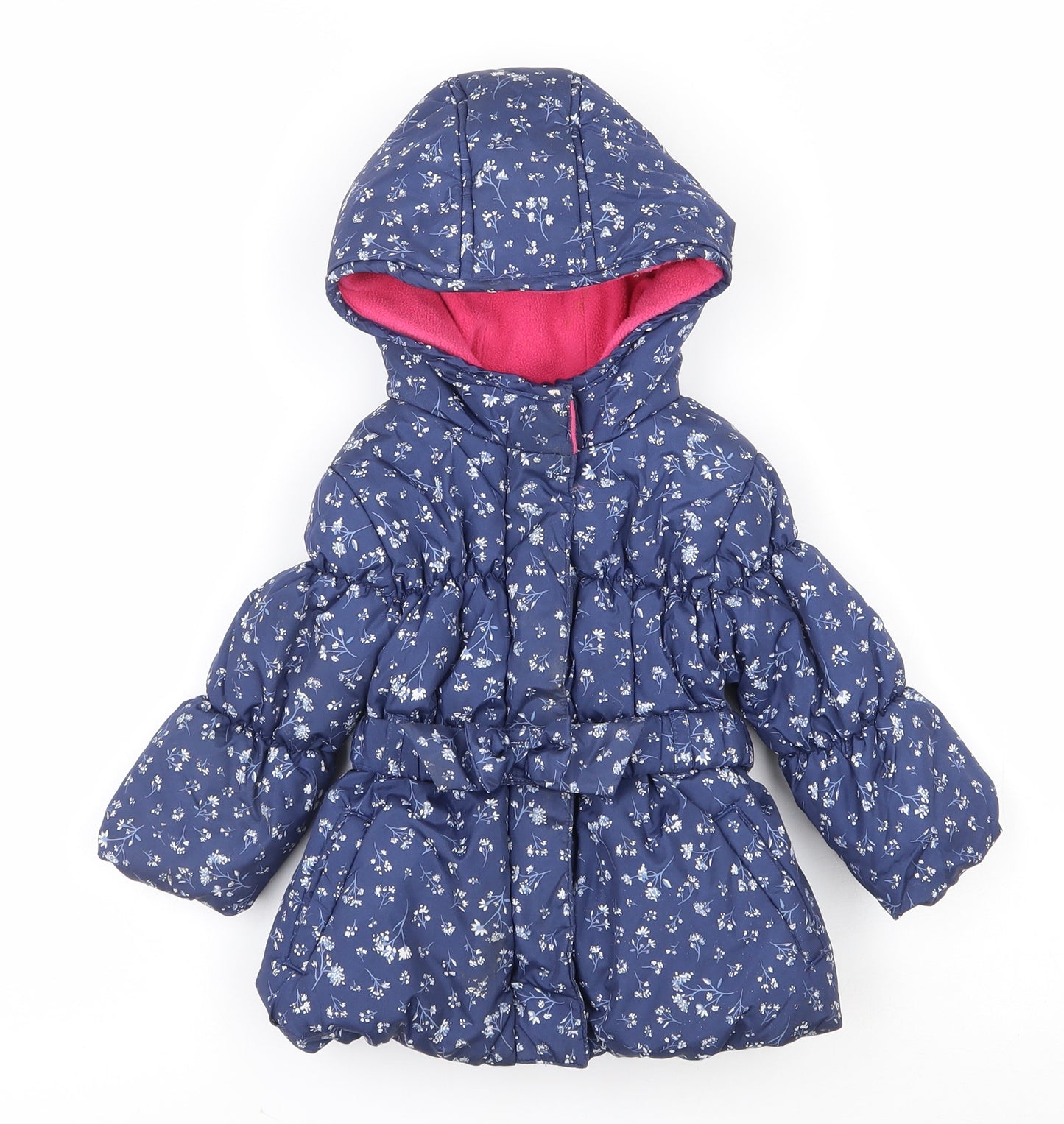 Very Mini Girls Blue Floral  Quilted Coat Size 6-9 Months   Zip