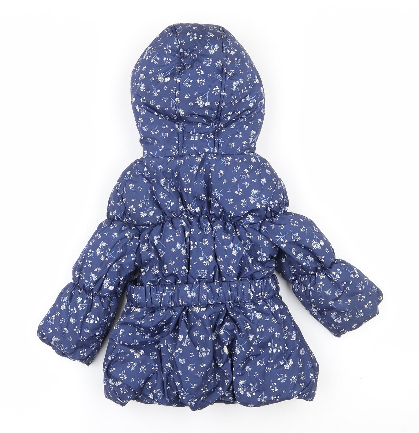 Very Mini Girls Blue Floral  Quilted Coat Size 6-9 Months   Zip