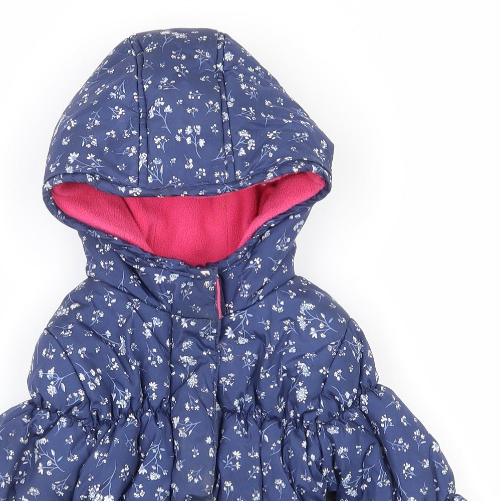 Very Mini Girls Blue Floral  Quilted Coat Size 6-9 Months   Zip