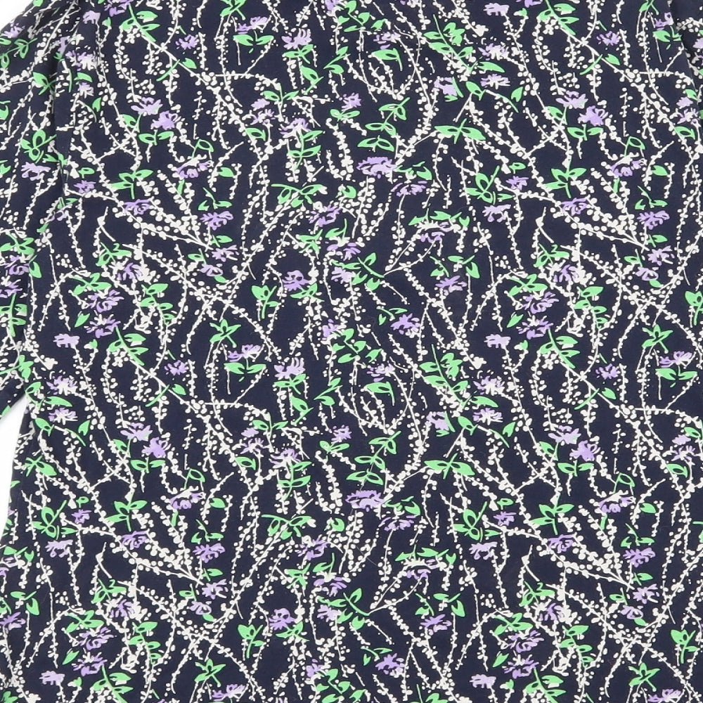 Marks and Spencer Womens Blue Floral Cotton Basic T-Shirt Size 10 High Neck