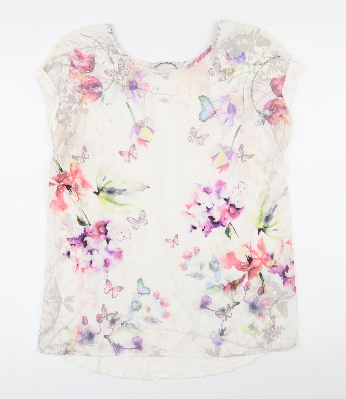 TU Womens Multicoloured Floral Viscose Basic T-Shirt Size 10 Round Neck