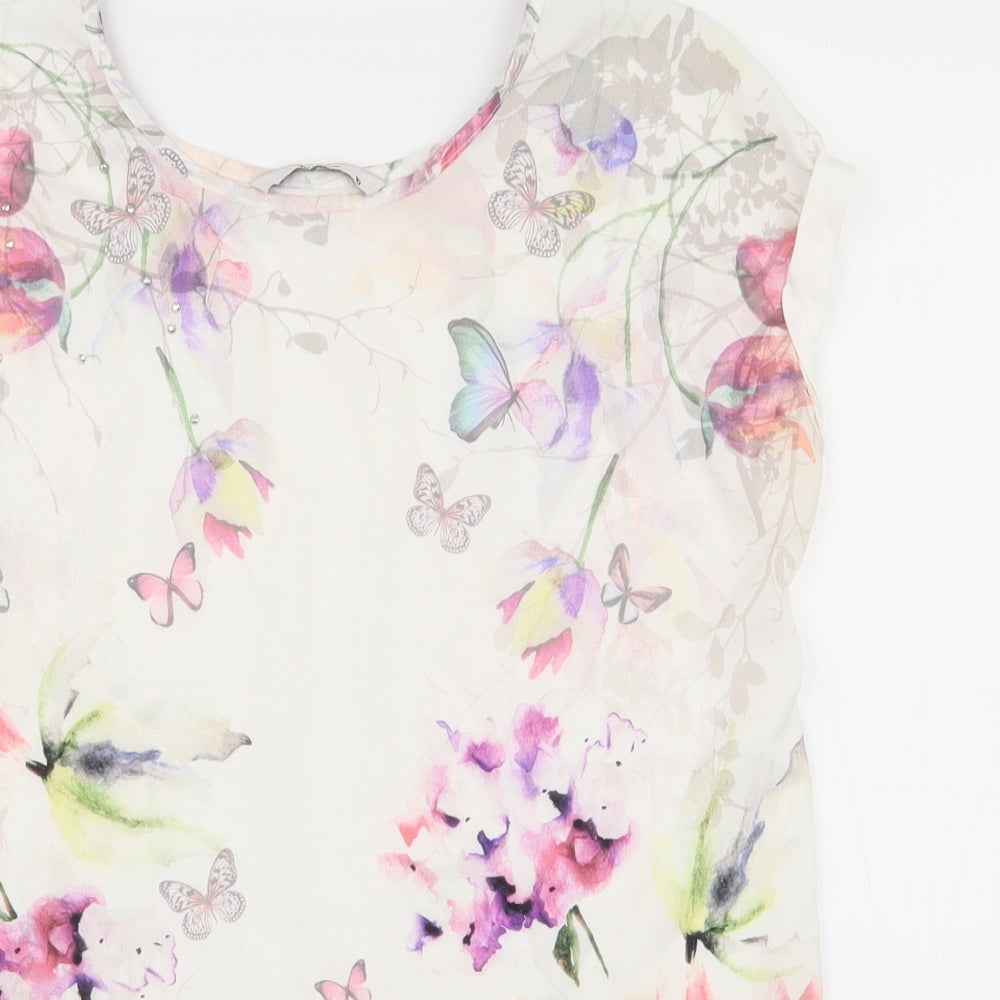 TU Womens Multicoloured Floral Viscose Basic T-Shirt Size 10 Round Neck