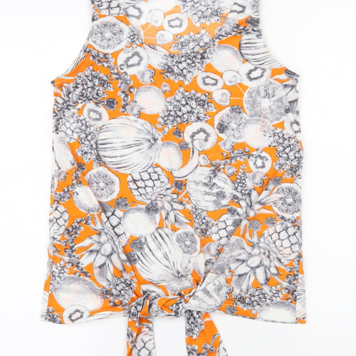 Dorothy Perkins Womens Orange  Polyester Basic Tank Size 8 Round Neck - Tie at bottom Fruit pattern