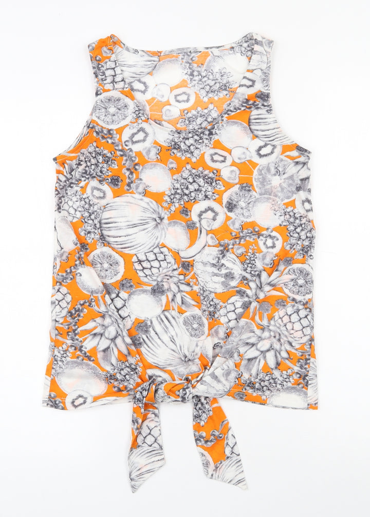 Dorothy Perkins Womens Orange Polyester Basic Tank Size 8 Round Neck - Tie at bottom Fruit pattern