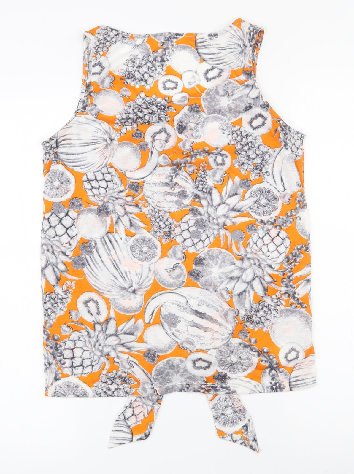 Dorothy Perkins Womens Orange  Polyester Basic Tank Size 8 Round Neck - Tie at bottom Fruit pattern