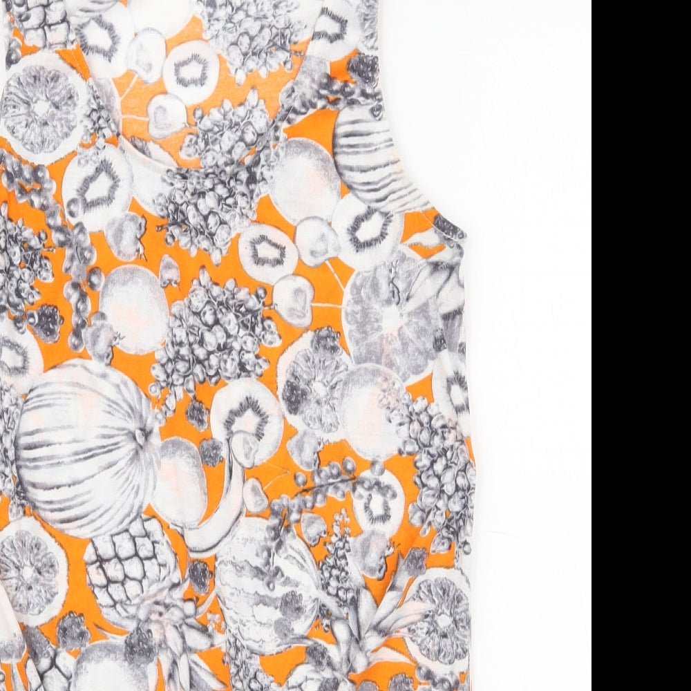 Dorothy Perkins Womens Orange  Polyester Basic Tank Size 8 Round Neck - Tie at bottom Fruit pattern