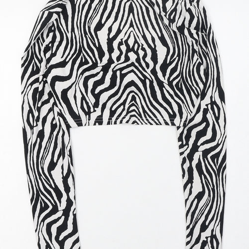 SheIn Womens Black Animal Print Polyester Cropped T-Shirt Size 8 V-Neck