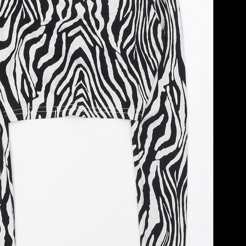 SheIn Womens Black Animal Print Polyester Cropped T-Shirt Size 8 V-Neck