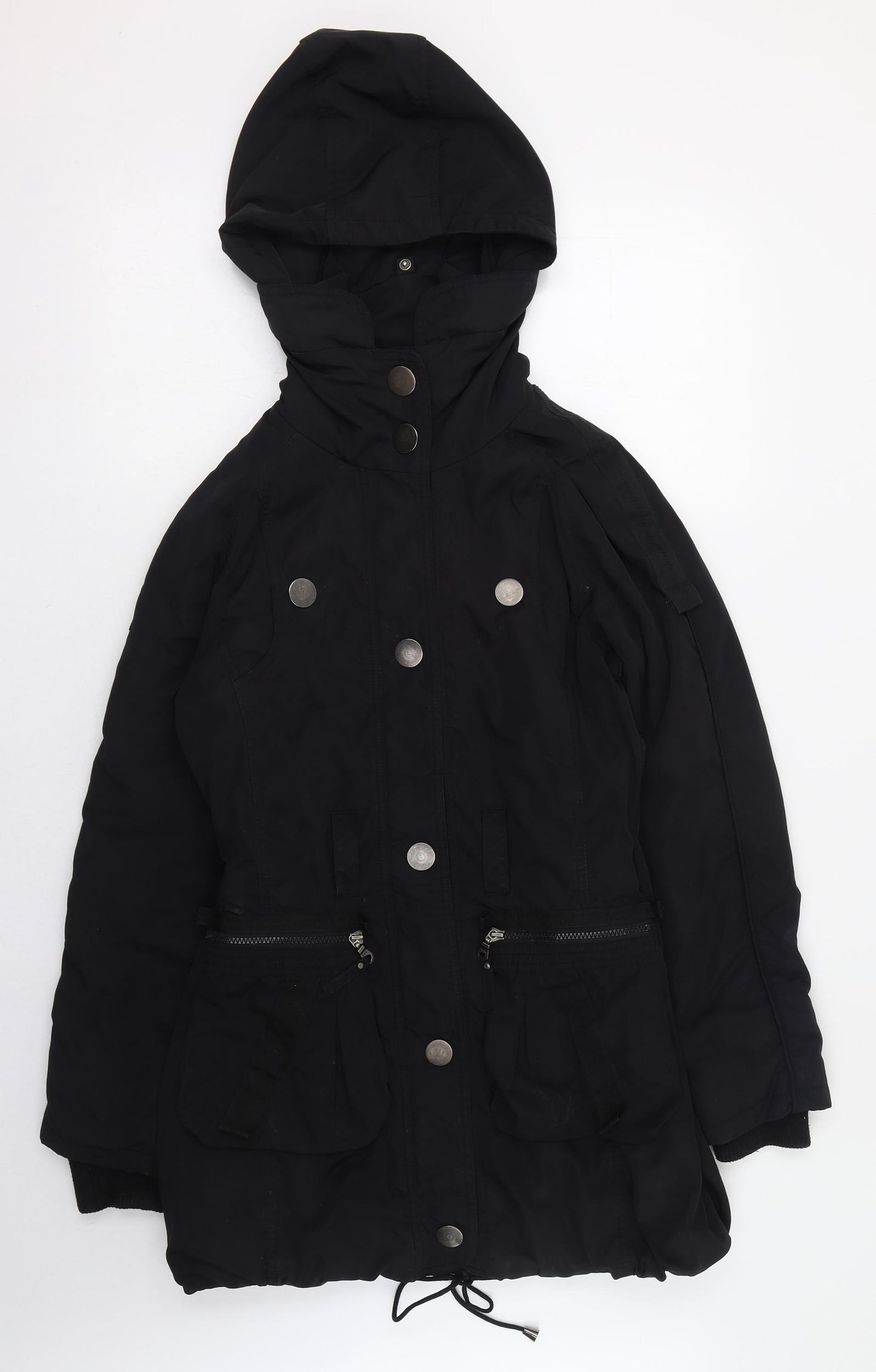 Warehouse Womens Black   Rain Coat Coat Size 6  Zip