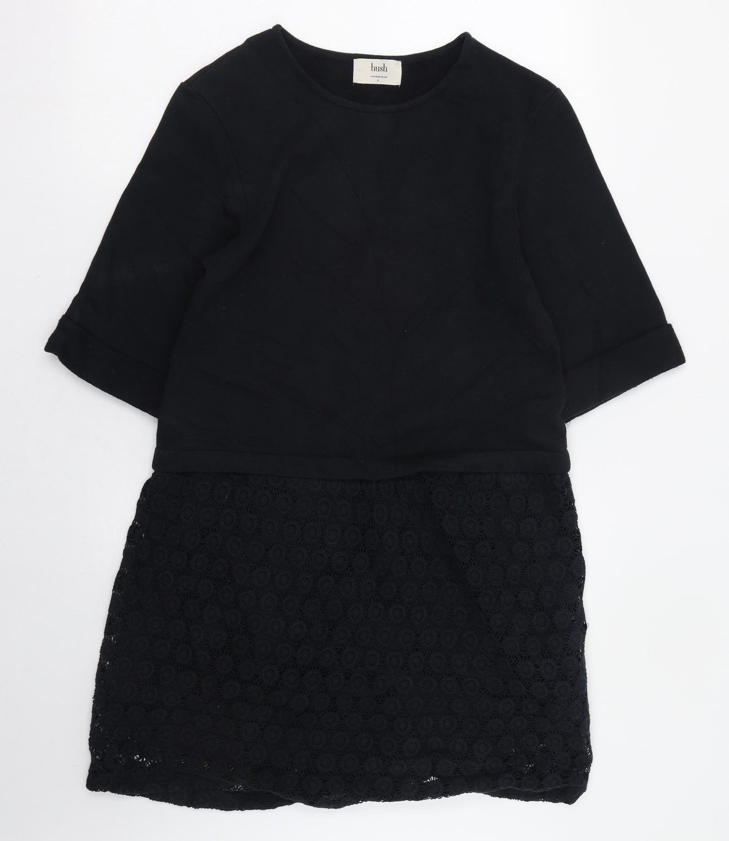 Hush Womens Black  Cotton T-Shirt Dress  Size 8  Round Neck Pullover