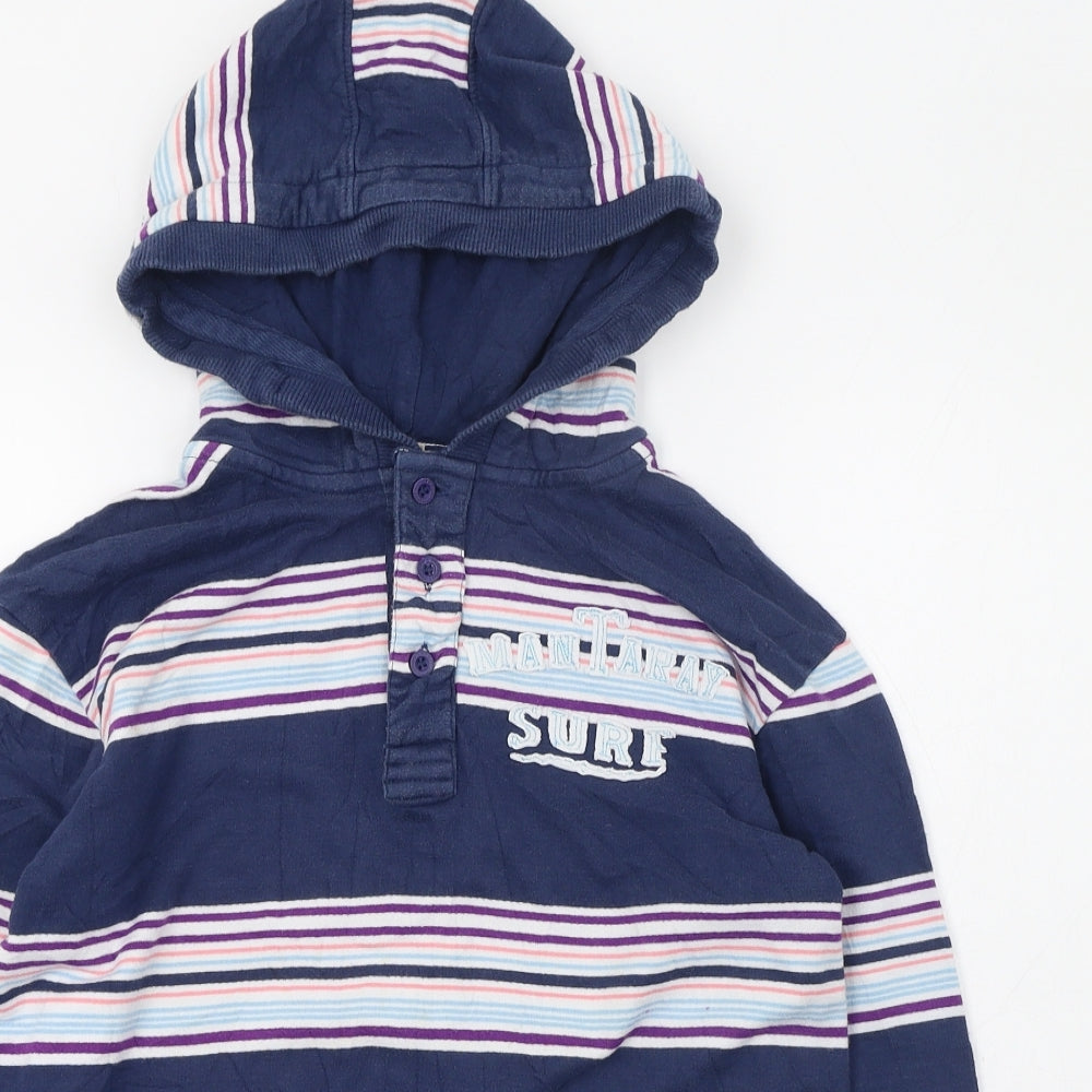 MANTARAY PRODUCTS Boys Blue Striped Cotton Pullover Hoodie Size 9-10 Years  Pullover