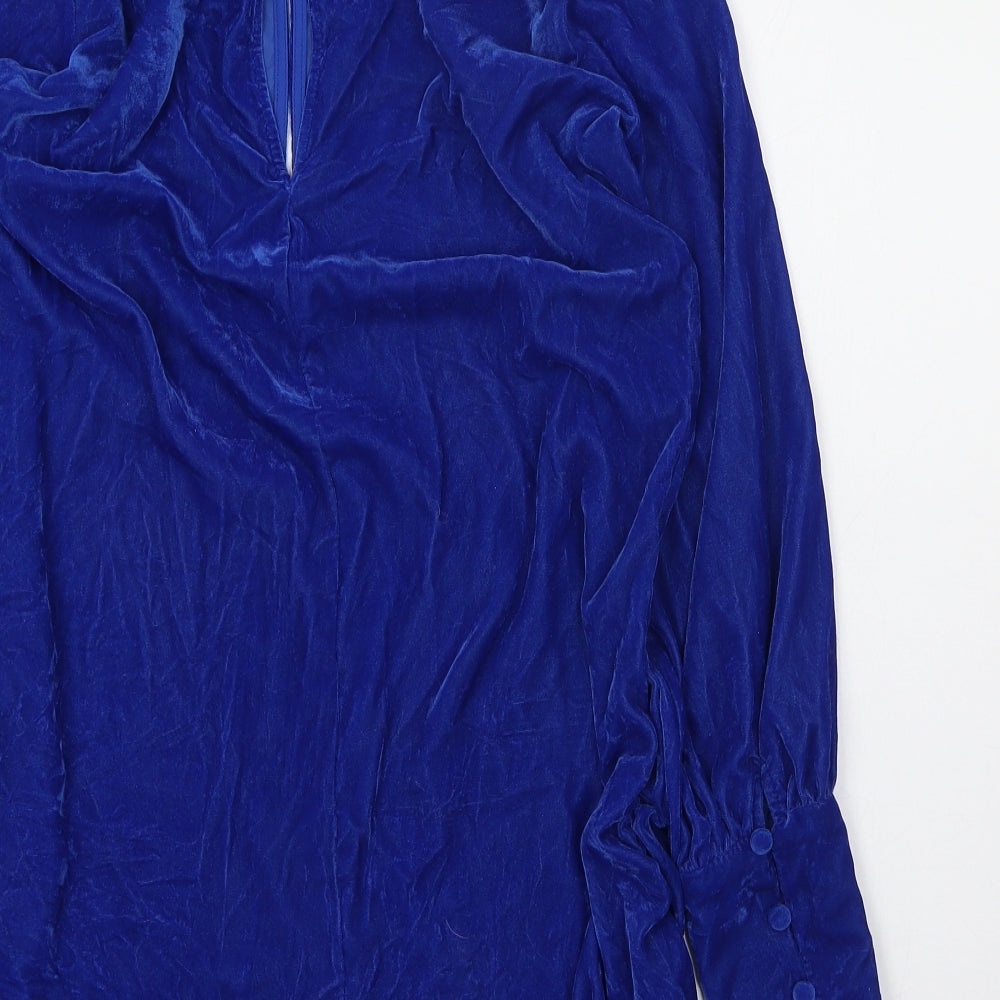 ASOS Womens Blue  Polyester Pencil Dress  Size 10  Mock Neck Button