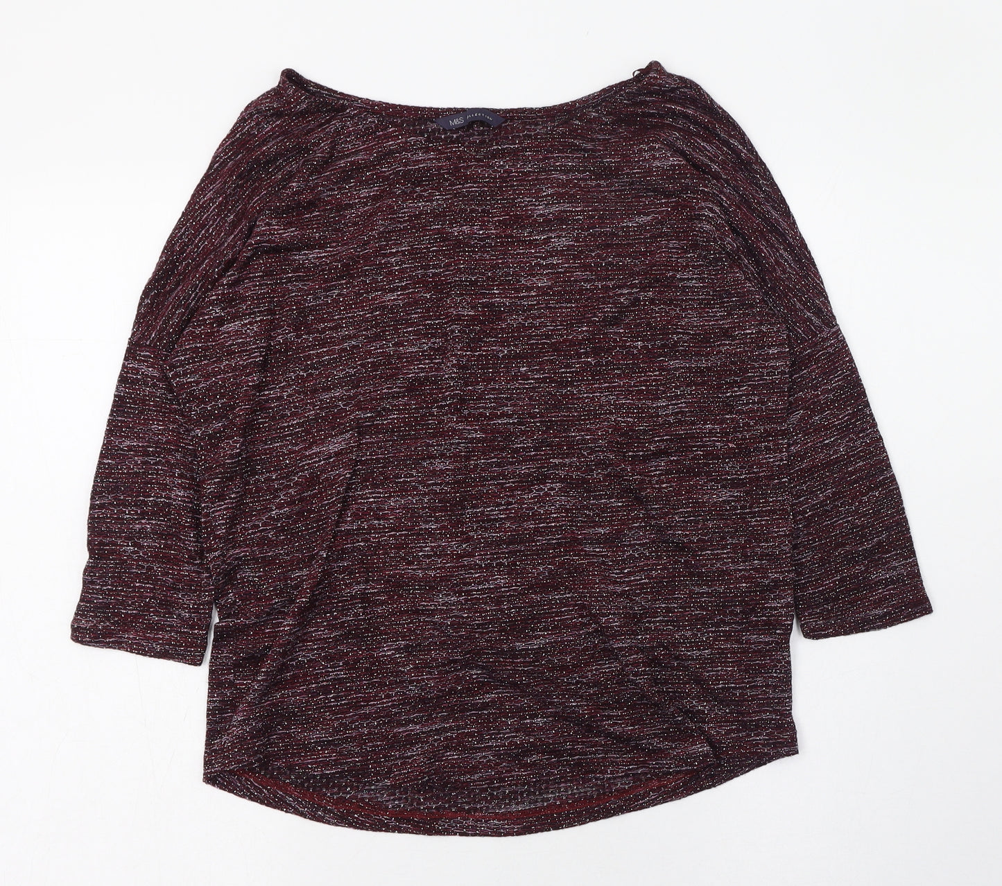 Marks and Spencer Womens Purple  Viscose Basic T-Shirt Size 8 Round Neck