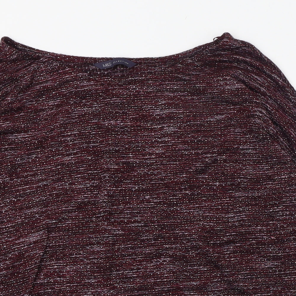 Marks and Spencer Womens Purple  Viscose Basic T-Shirt Size 8 Round Neck
