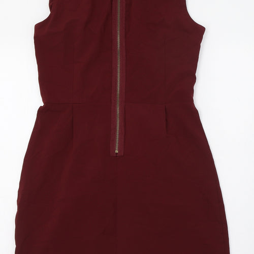 AX Paris Womens Red  Polyester Tank Dress  Size 8  Round Neck Zip