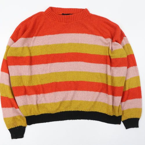 Missguided Womens Multicoloured Round Neck Striped Acrylic Pullover Jumper Size 8