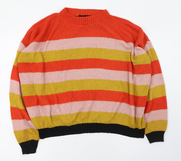 Missguided Womens Multicoloured Round Neck Striped Acrylic Pullover Jumper Size 8