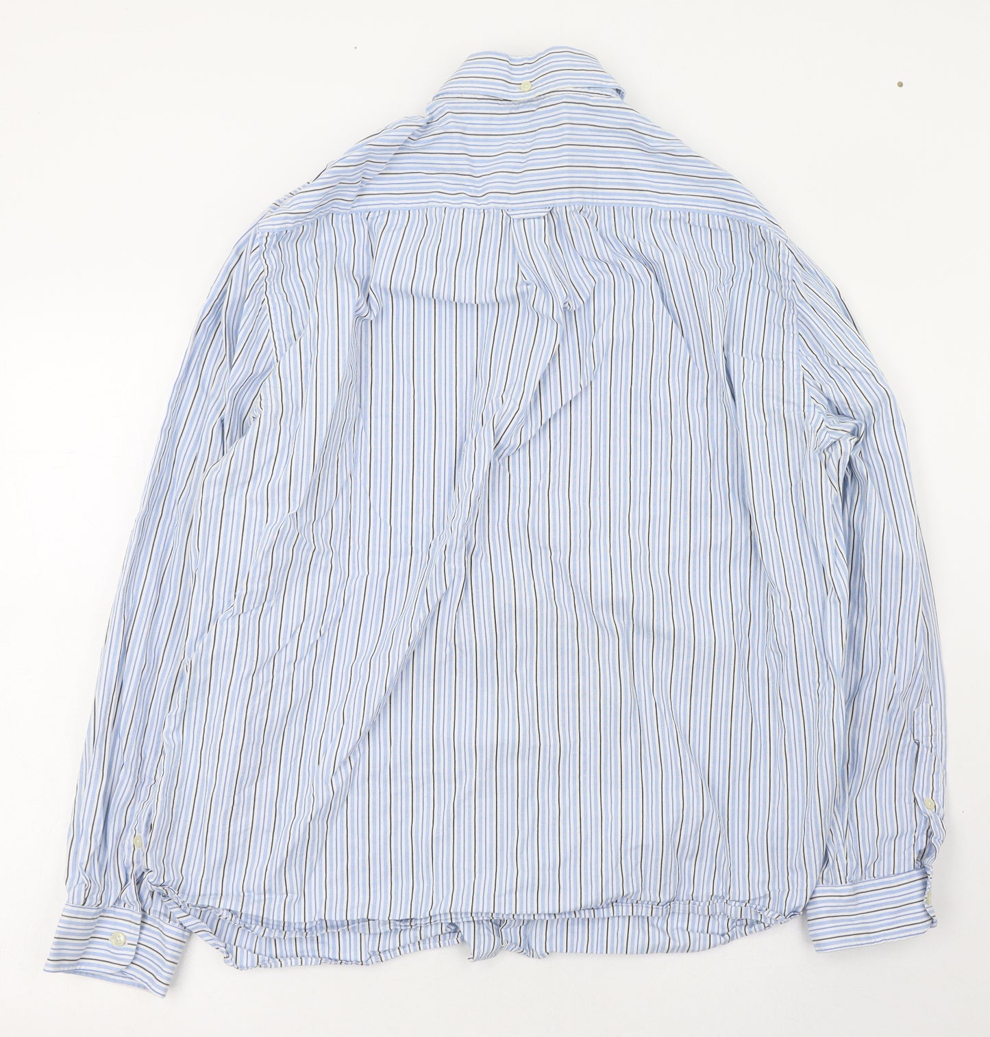 Jaeger Mens Blue Striped 100% Cotton  Dress Shirt Size 2XL Collared Button