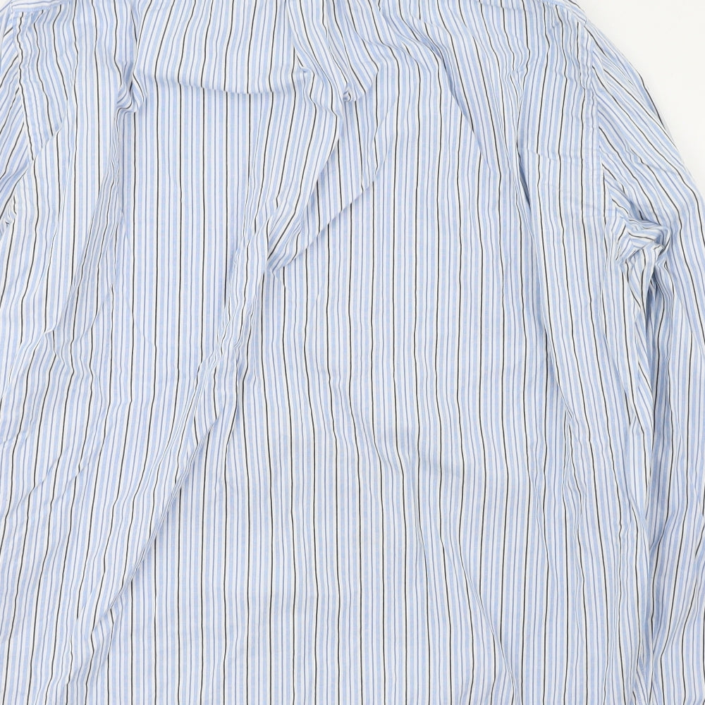 Jaeger Mens Blue Striped 100% Cotton  Dress Shirt Size 2XL Collared Button