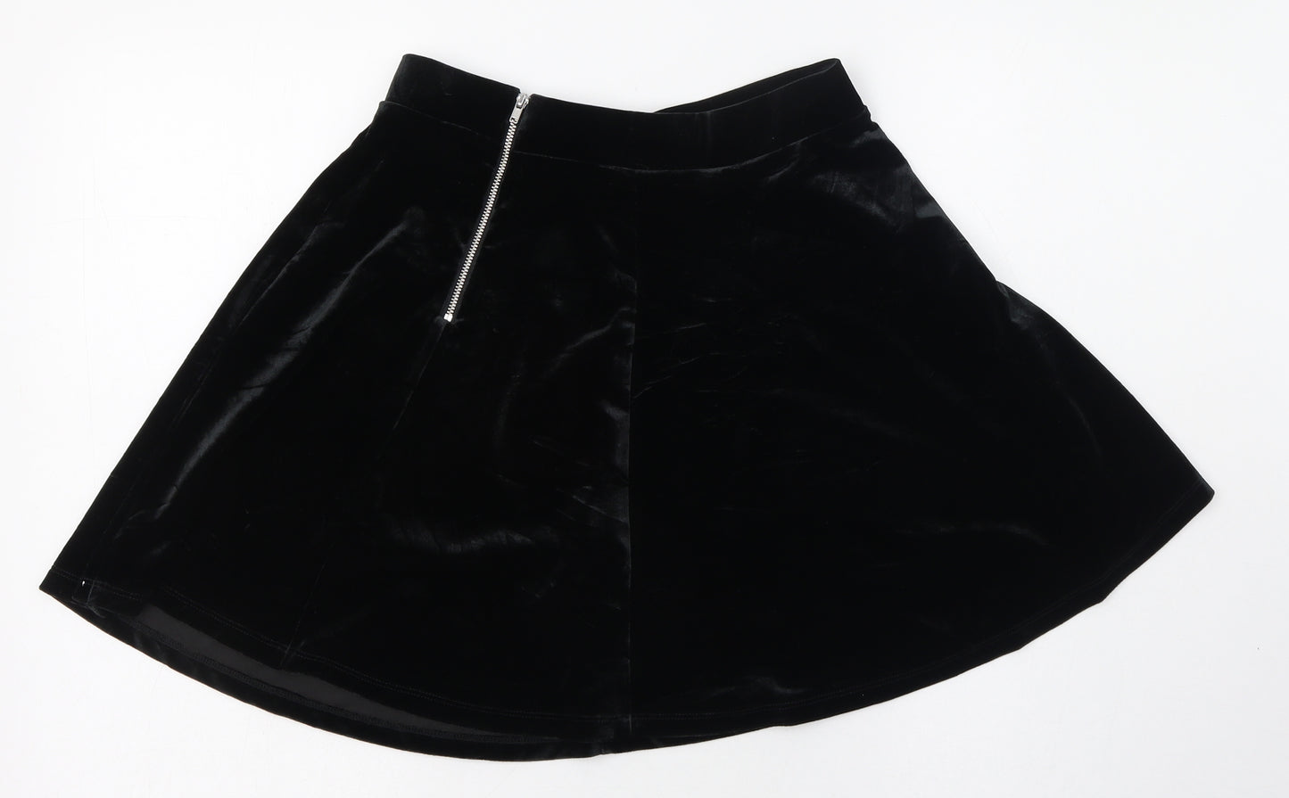 H&M Womens Black  Polyester Skater Skirt Size 6   Zip