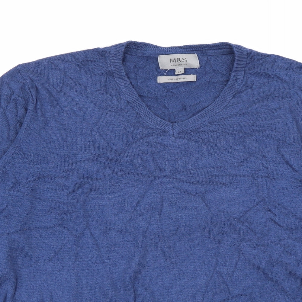 Marks and Spencer Mens Blue V-Neck  Cotton Pullover Jumper Size M