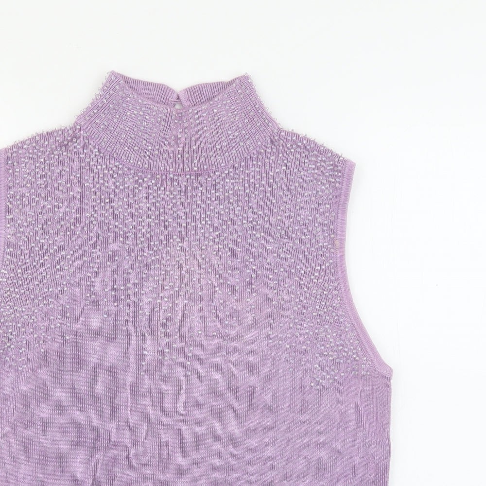 J.Taylor Womens Purple High Neck  Viscose Pullover Jumper Size 16