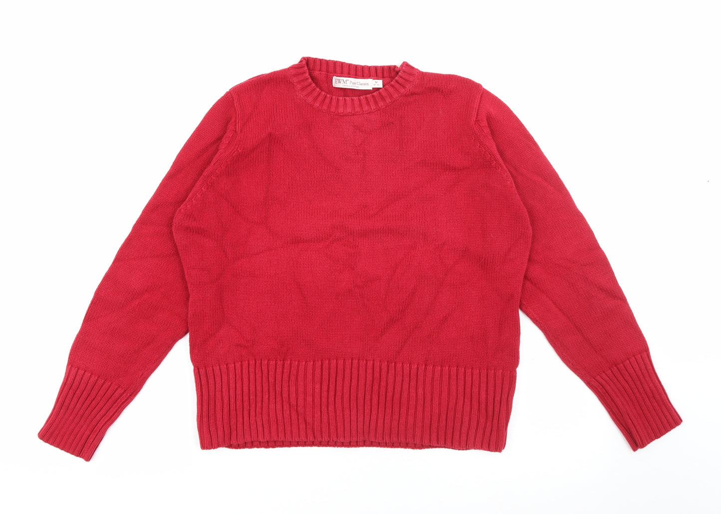 EWM Womens Red Crew Neck  Cotton Pullover Jumper Size M