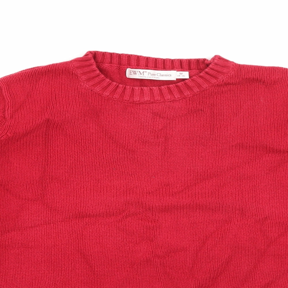 EWM Womens Red Crew Neck  Cotton Pullover Jumper Size M