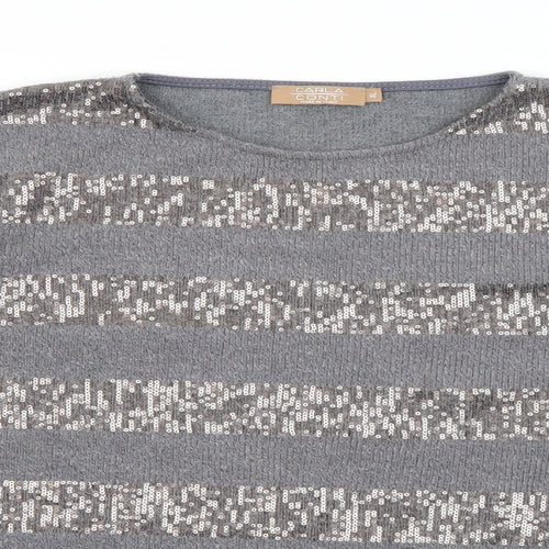 Carla Conti Womens Grey Round Neck Striped Polyester Pullover Jumper Size XL