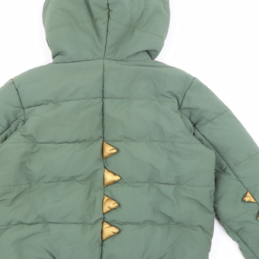 NEXT Boys Green   Puffer Jacket Coat Size 4-5 Years  Zip - Dinosaur