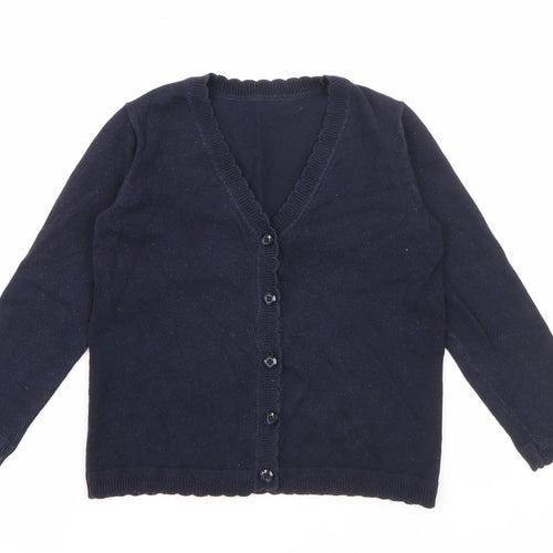 School Life Girls Blue V-Neck  Cotton Cardigan Jumper Size 5 Years  Button