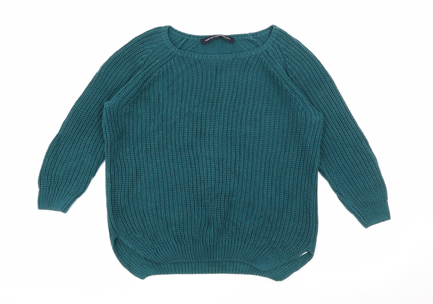 French Connection Womens Blue Square Neck  Cotton Pullover Jumper Size S