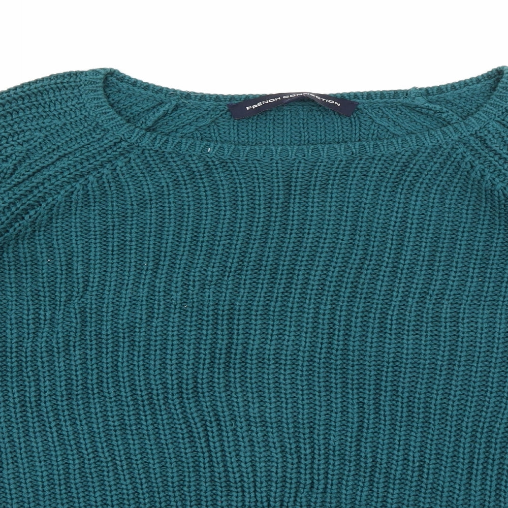 French Connection Womens Blue Square Neck  Cotton Pullover Jumper Size S