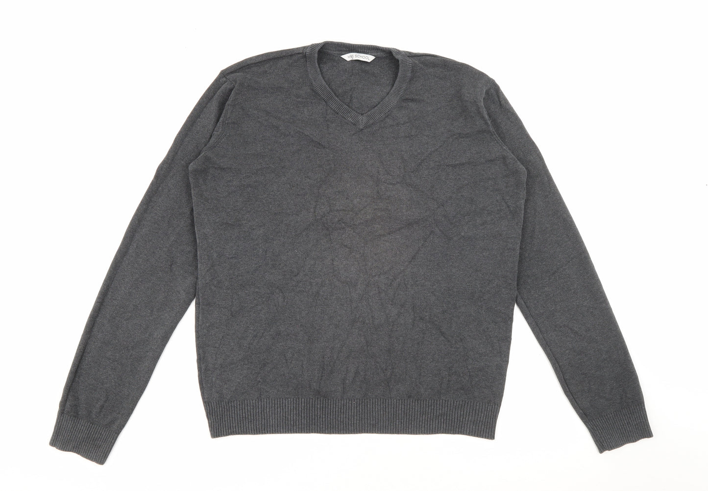 Marks and Spencer Boys Grey V-Neck  Cotton Pullover Jumper Size 15-16 Years