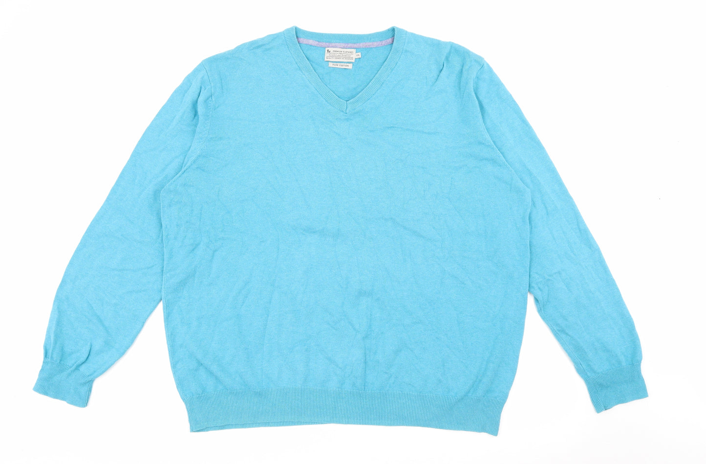 TU Mens Blue V-Neck  Cotton Pullover Jumper Size 2XL