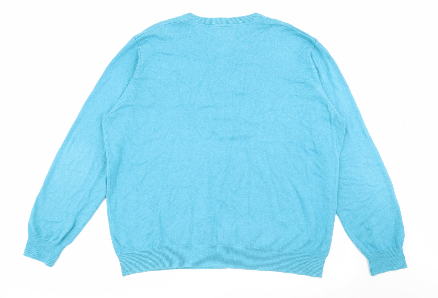 TU Mens Blue V-Neck  Cotton Pullover Jumper Size 2XL