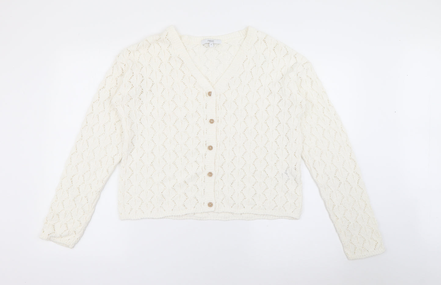 NEXT Womens White V-Neck  Cotton Cardigan Jumper Size S