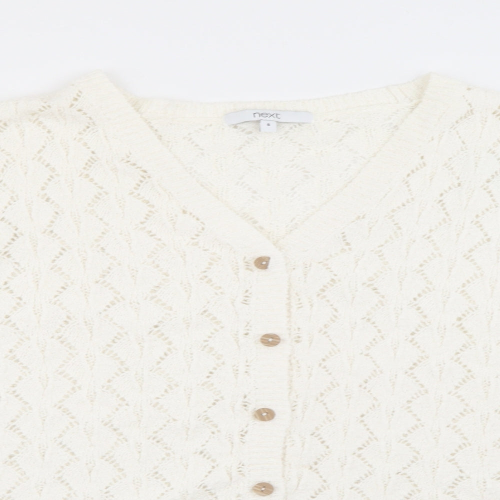 NEXT Womens White V-Neck  Cotton Cardigan Jumper Size S