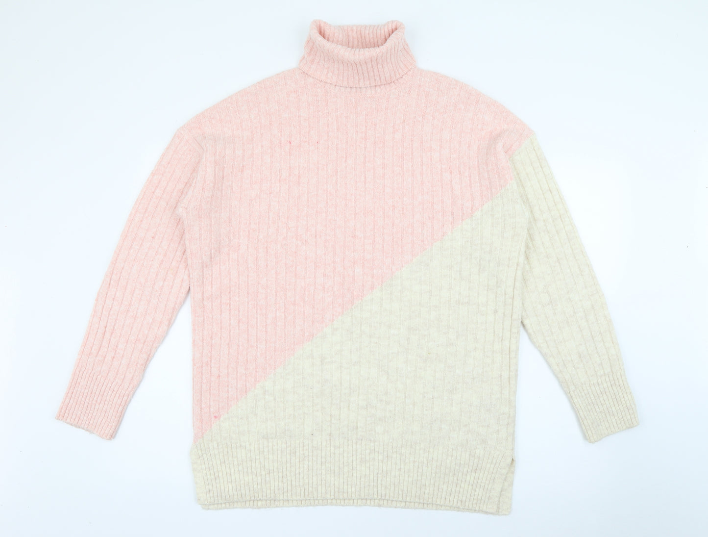 F&F Womens Pink Roll Neck  Polyester Pullover Jumper Size 14