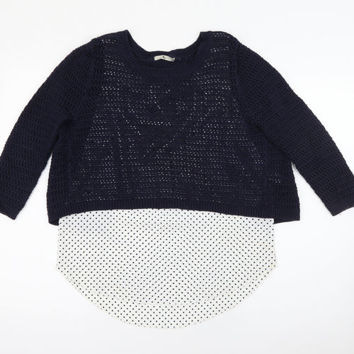 TU Womens Blue Crew Neck Polka Dot Cotton Pullover Jumper Size 10