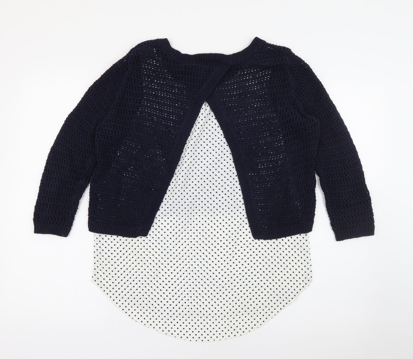 TU Womens Blue Crew Neck Polka Dot Cotton Pullover Jumper Size 10